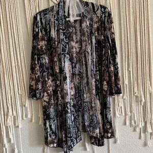 Cardigan duster, western-inspired bohemian print.